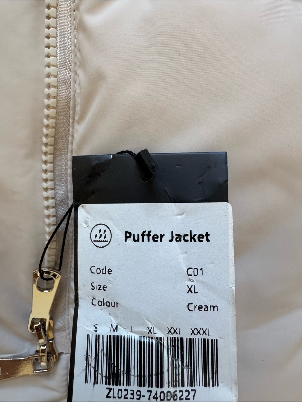 Women's Cream Belted Puffer Coat - Picture 6 of 6